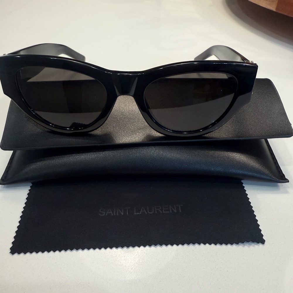 Saint Laurent Black Aviator Sunglasses with Double Bridge